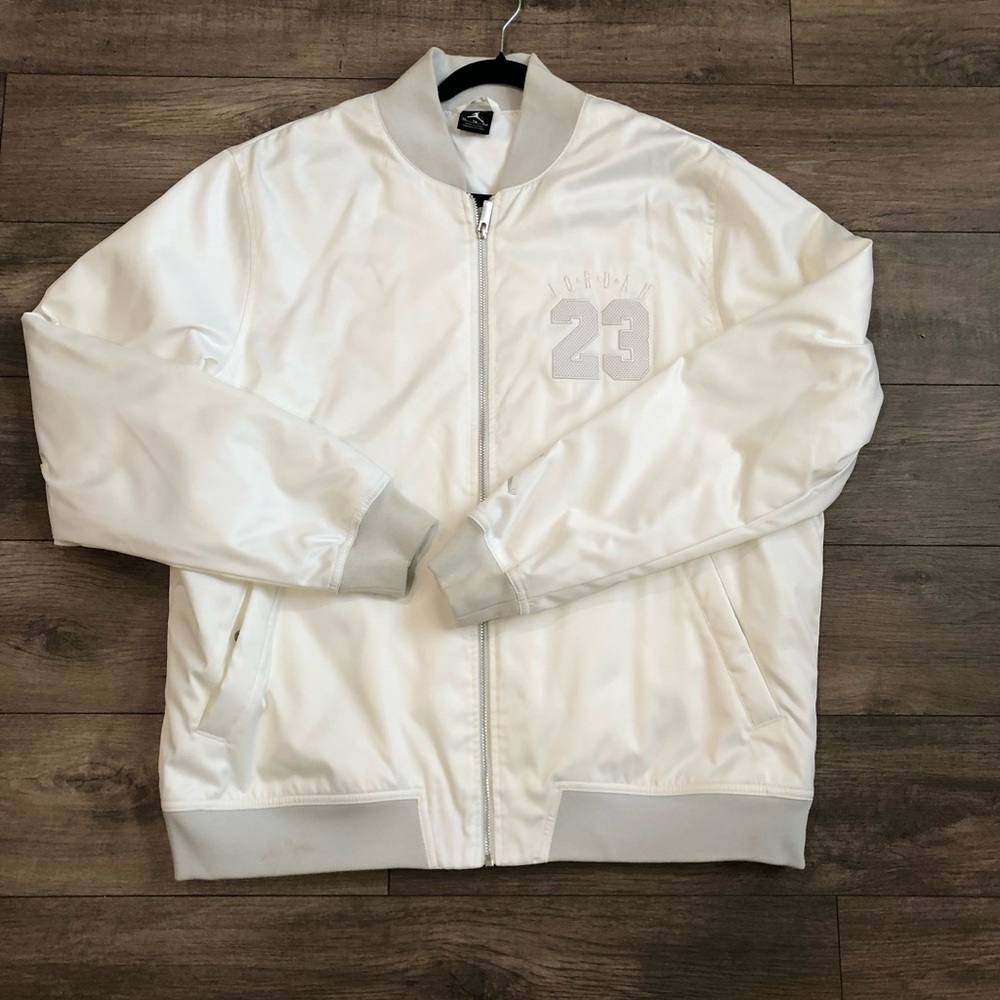 Jordan White Bomber Jacket with Subtle '23' Embroidery